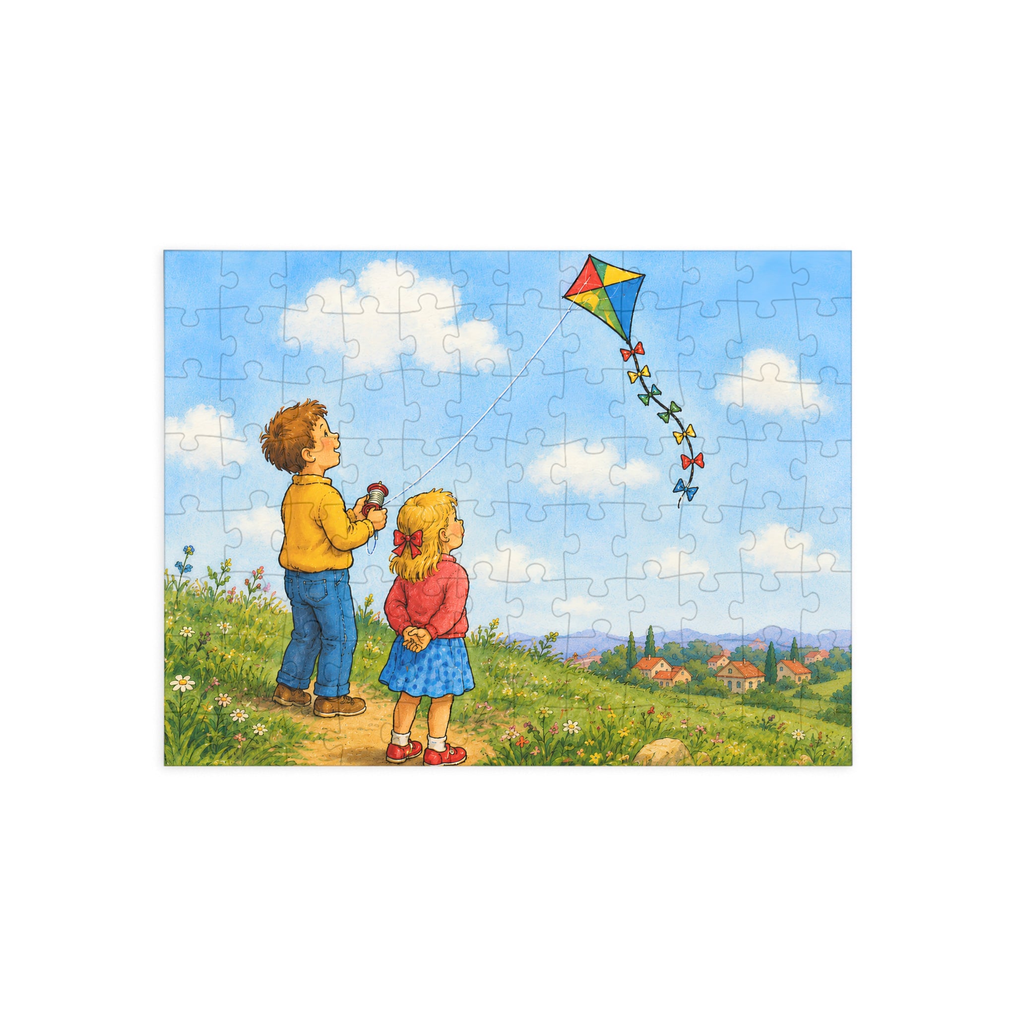 Children Flying Kite Jigsaw Puzzle — Scenic 96/252-Piece Puzzle