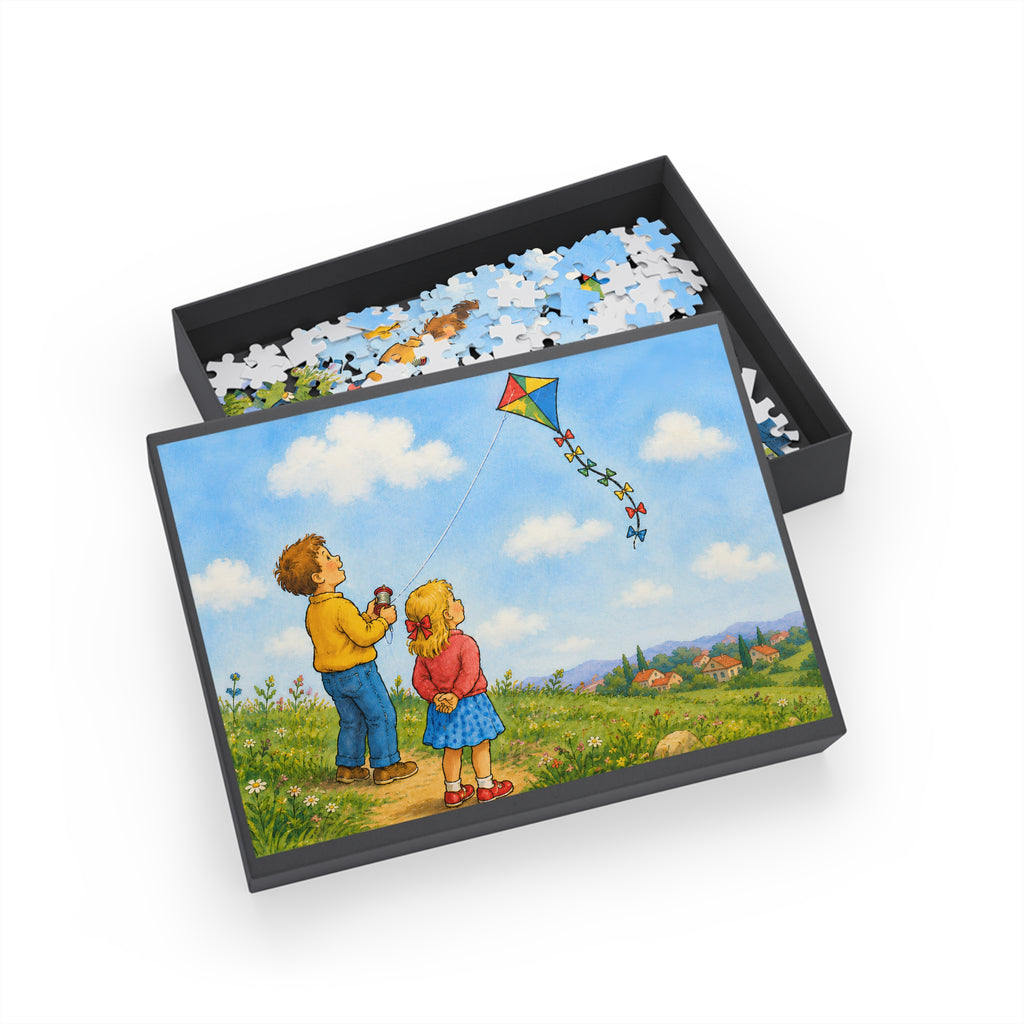 Children Flying Kite Jigsaw Puzzle — Scenic 96/252-Piece Puzzle
