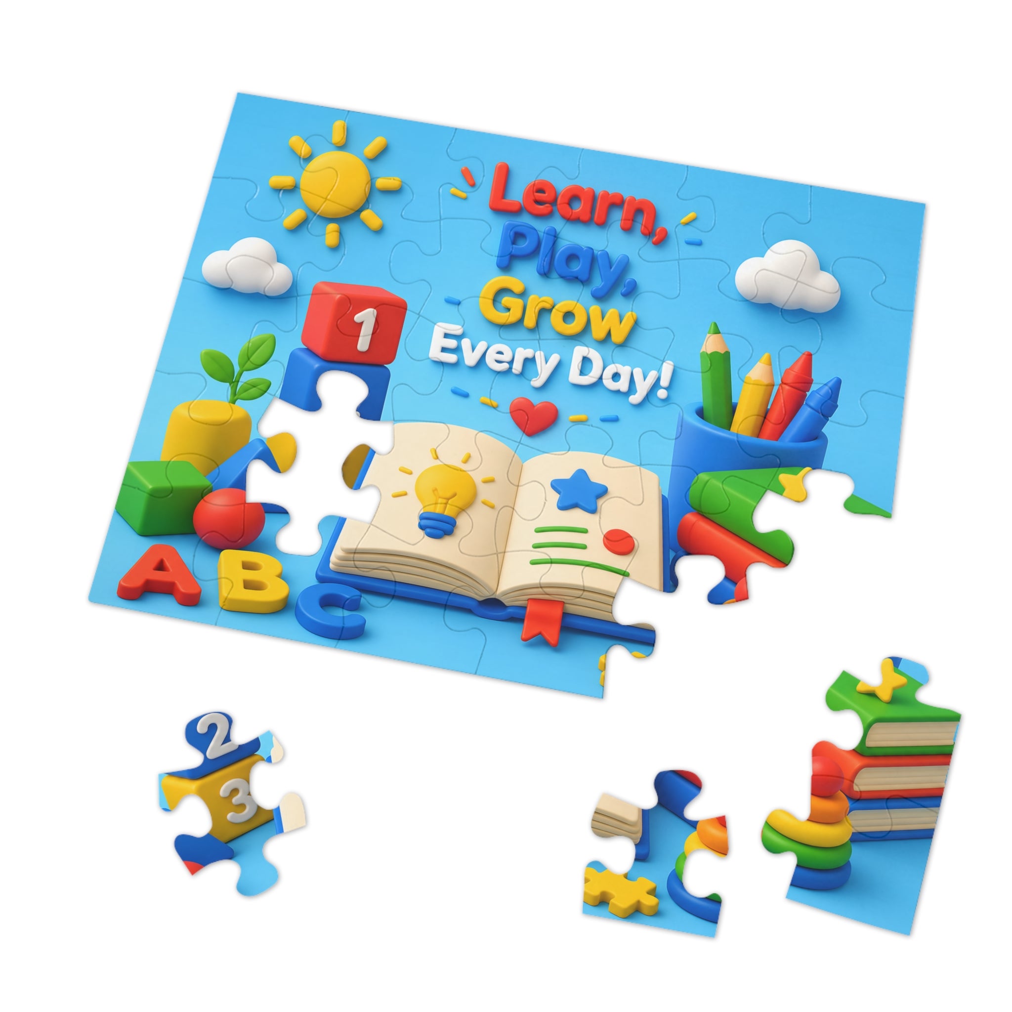 Kids Educational Jigsaw Puzzle Tin — "Learn, Play, Grow Every Day!"