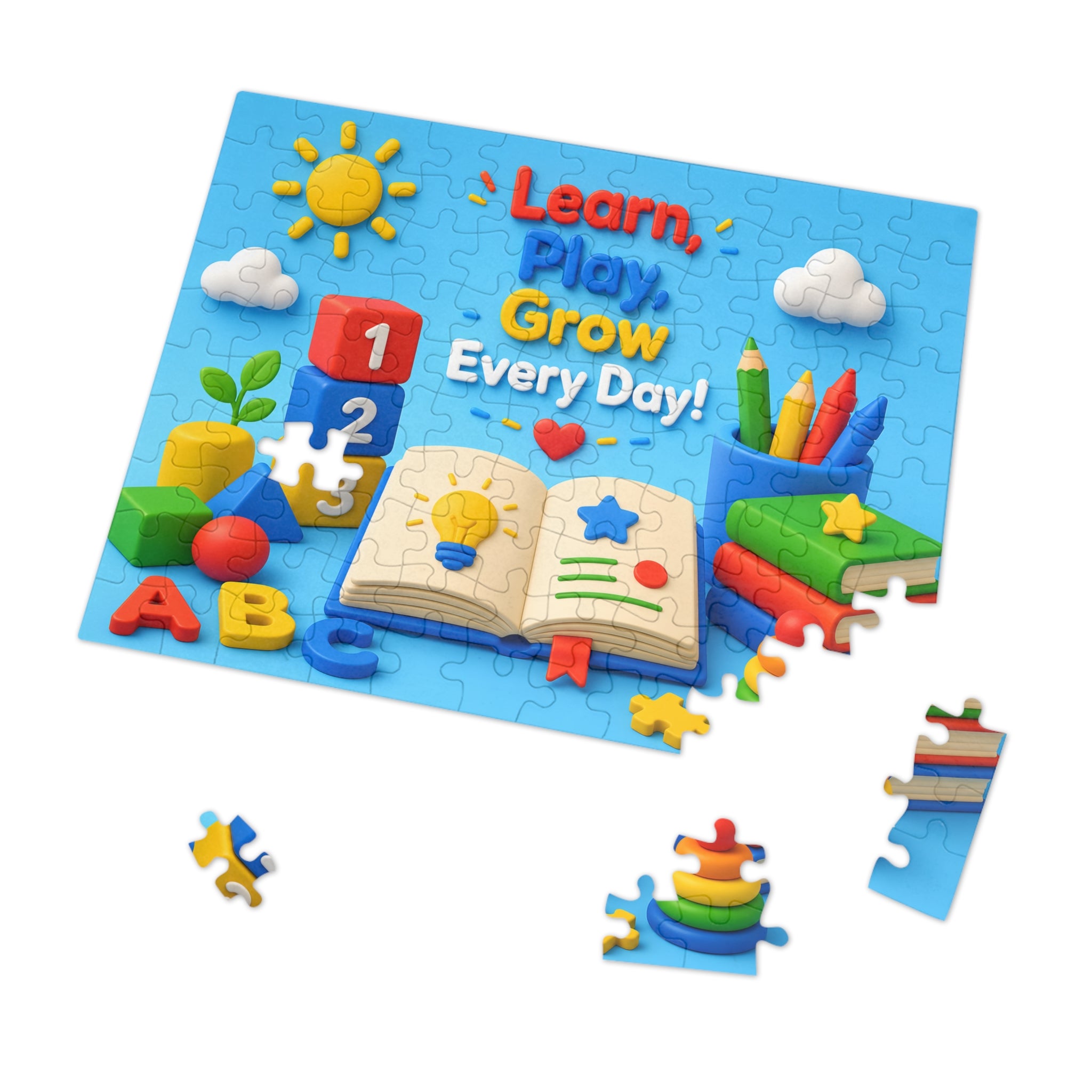 Kids Educational Jigsaw Puzzle Tin — "Learn, Play, Grow Every Day!"