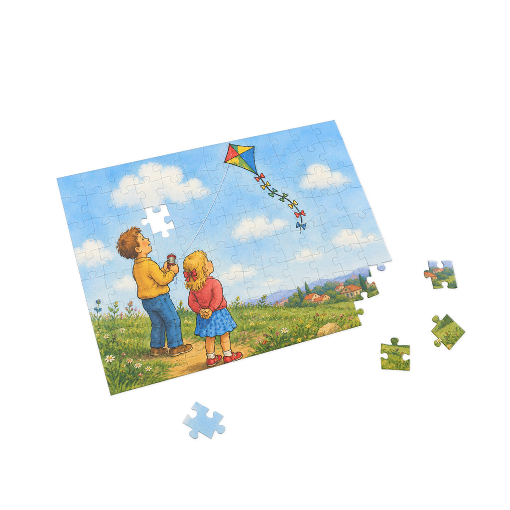 Children Flying Kite Jigsaw Puzzle — Scenic 96/252-Piece Puzzle