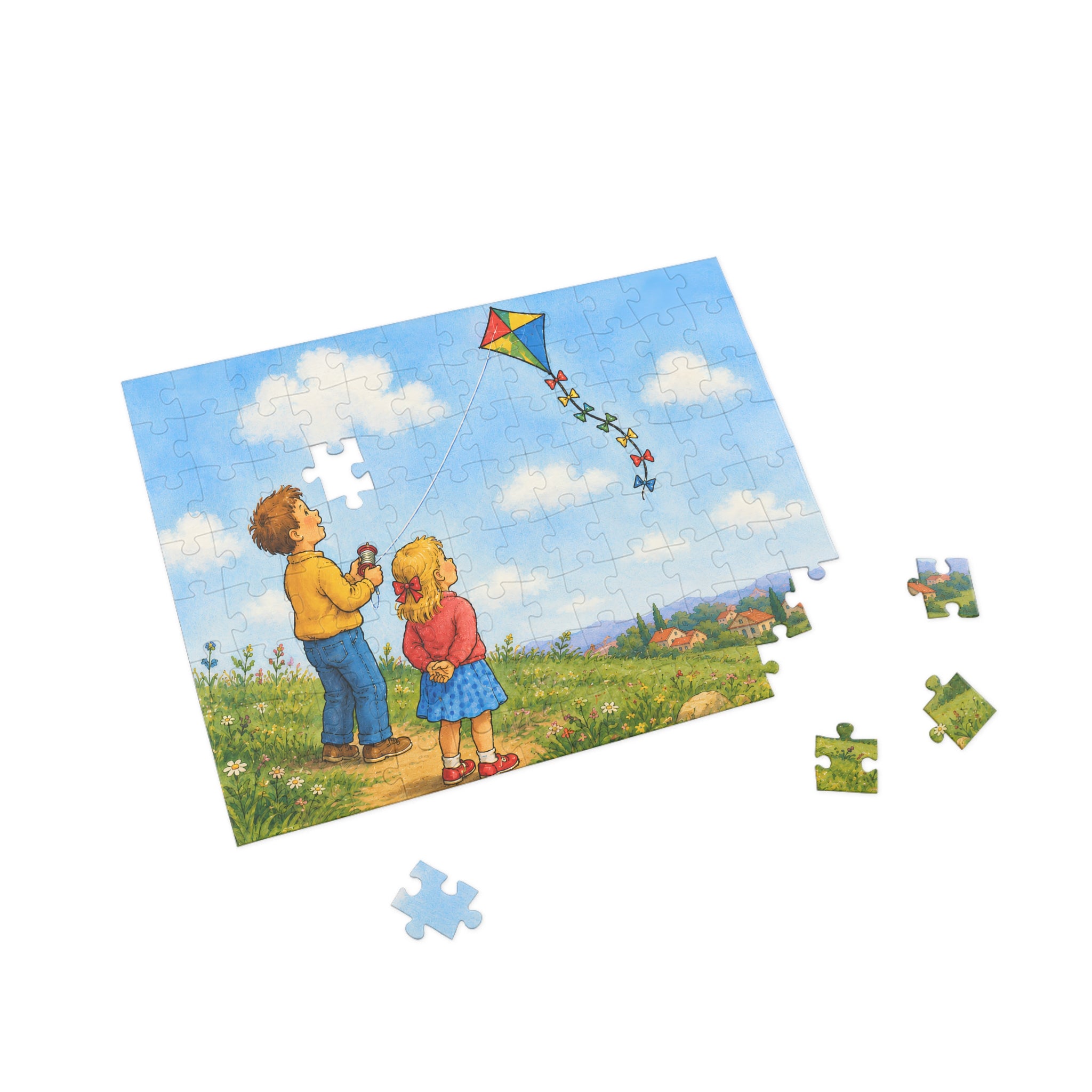 Children Flying Kite Jigsaw Puzzle — Scenic 96/252-Piece Puzzle