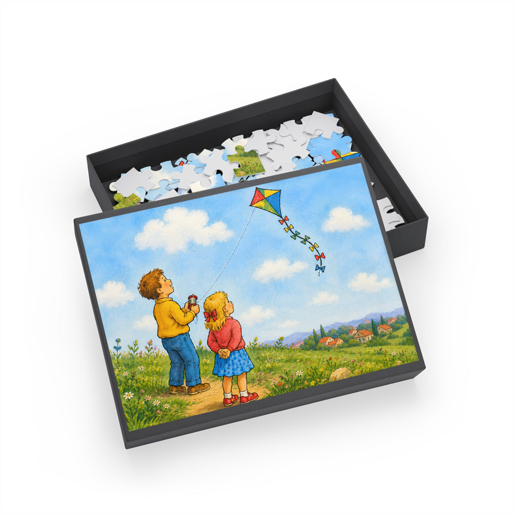 Children Flying Kite Jigsaw Puzzle — Scenic 96/252-Piece Puzzle